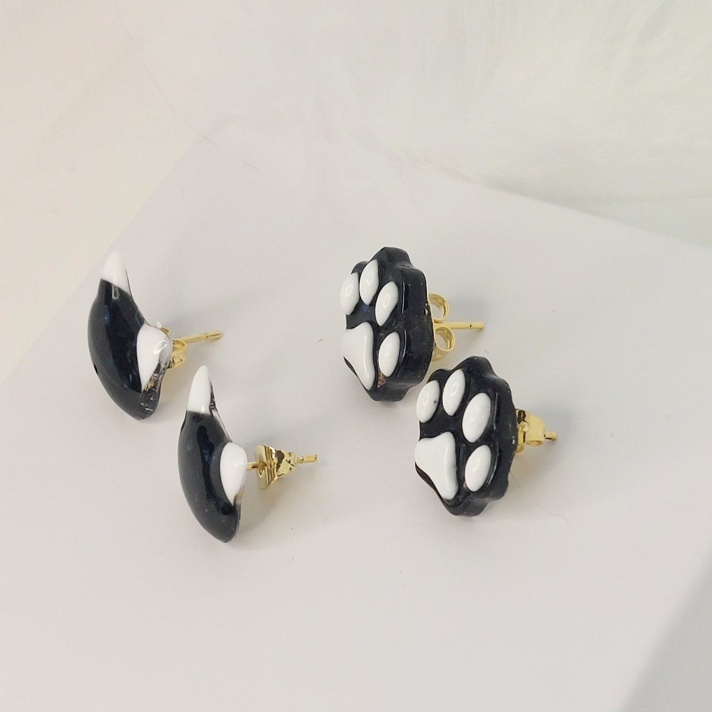 Black and White Kitty Studs