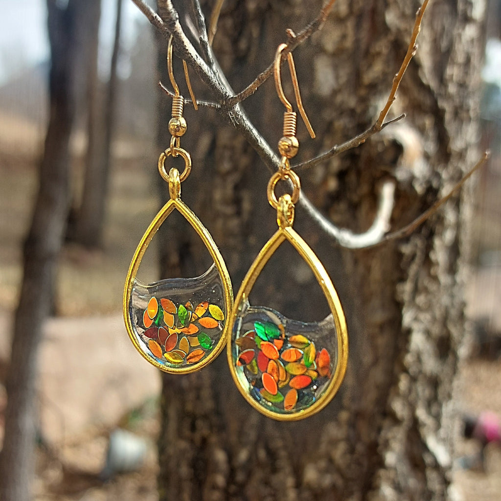 Green and Gold Open Bezel Earrings