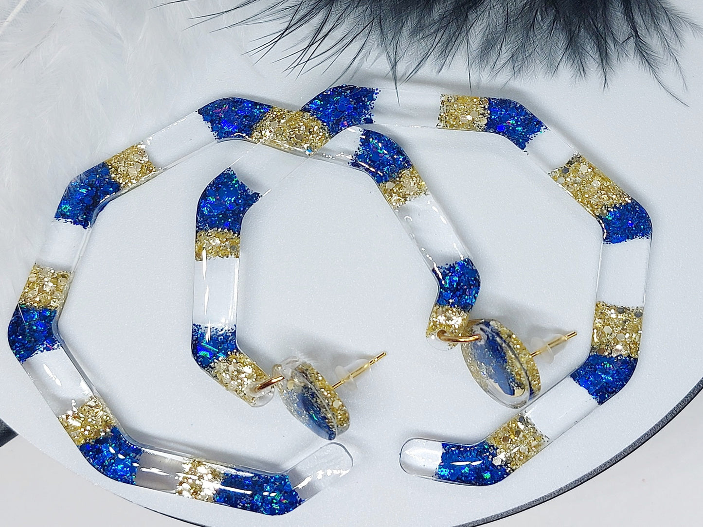 Blue Gold Hoops Resin Earrings