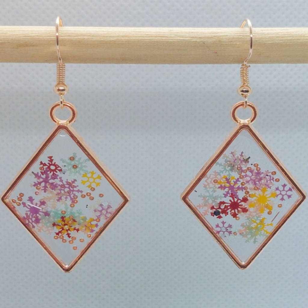 Fall Snowflake Bezel Resin Earring | Winter Snowflake Earrings |