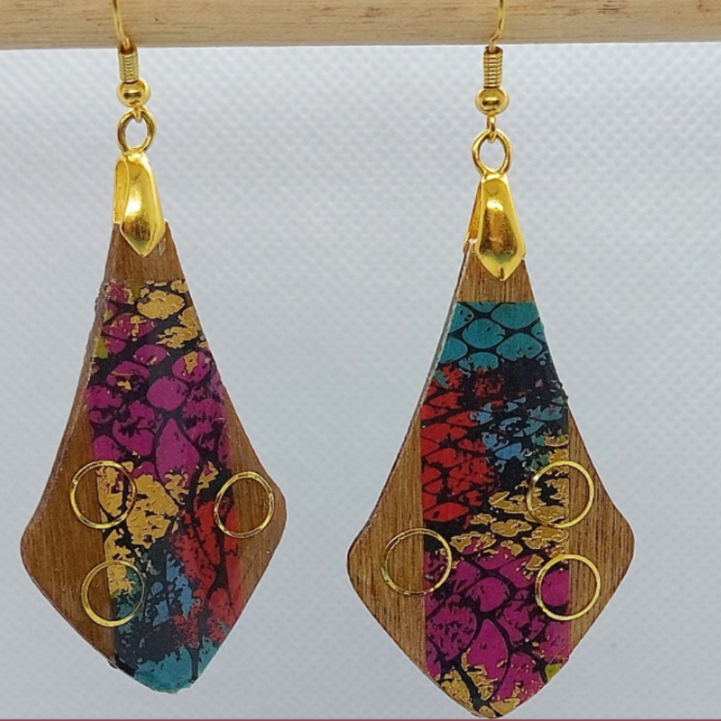 Wooden Dangle Drop | Double sided Wooden Earrings