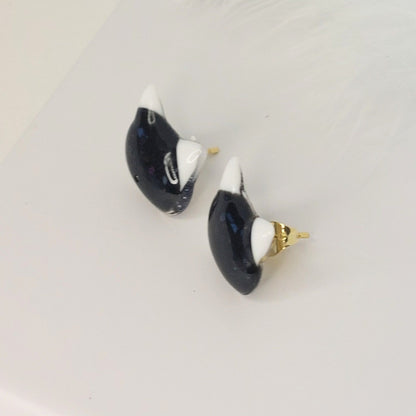 Black and White Kitty Studs