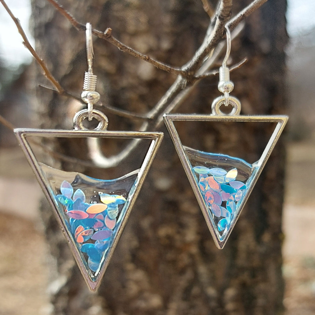 Blue Open drop Bezel Earrings