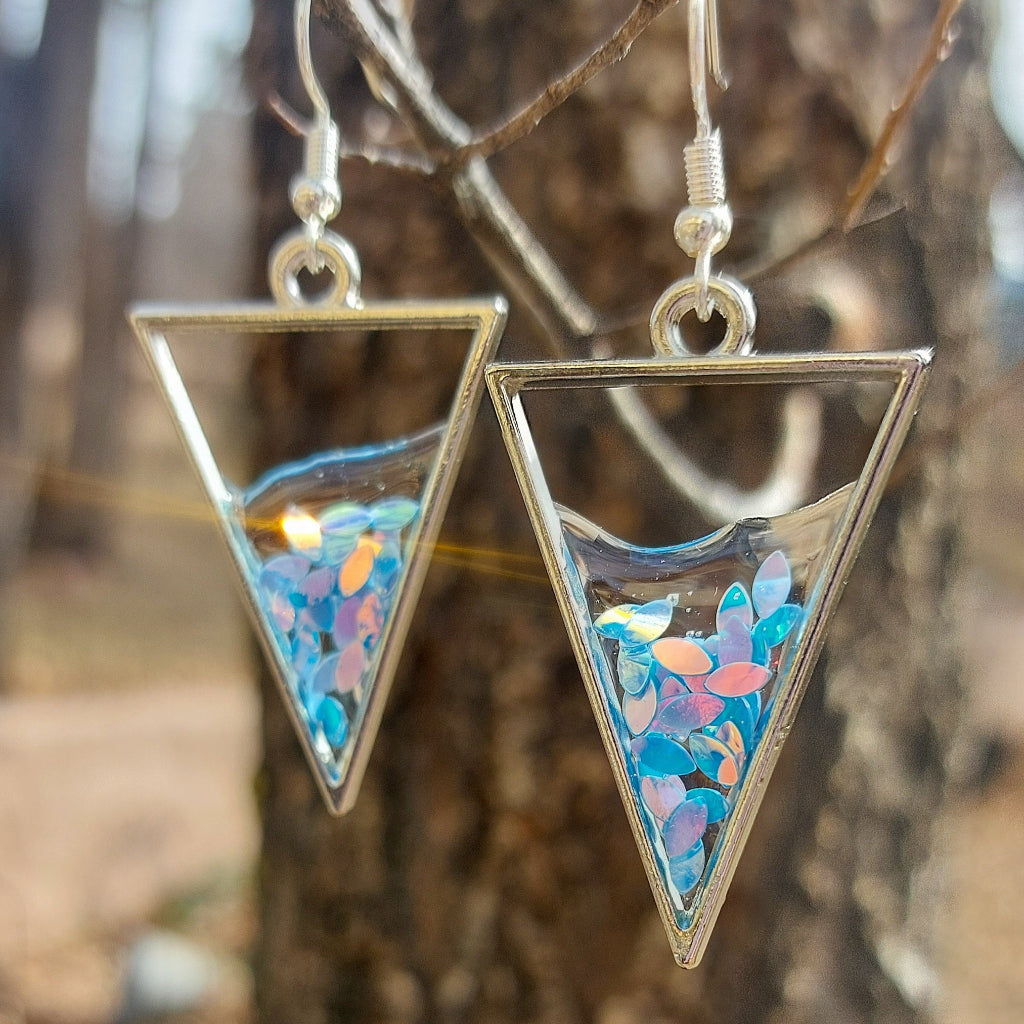 Blue Open drop Bezel Earrings