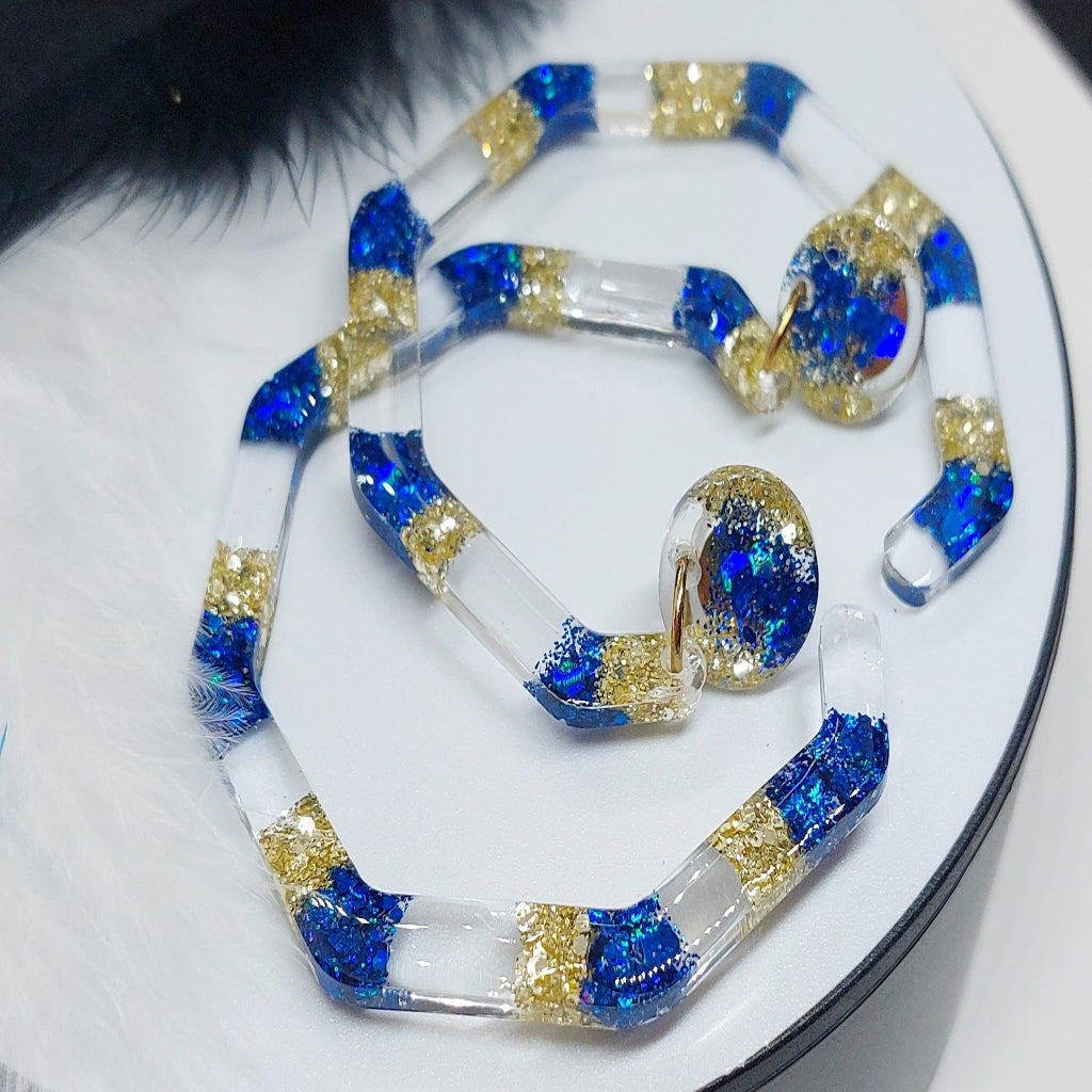 Blue Gold Hoops Resin Earrings