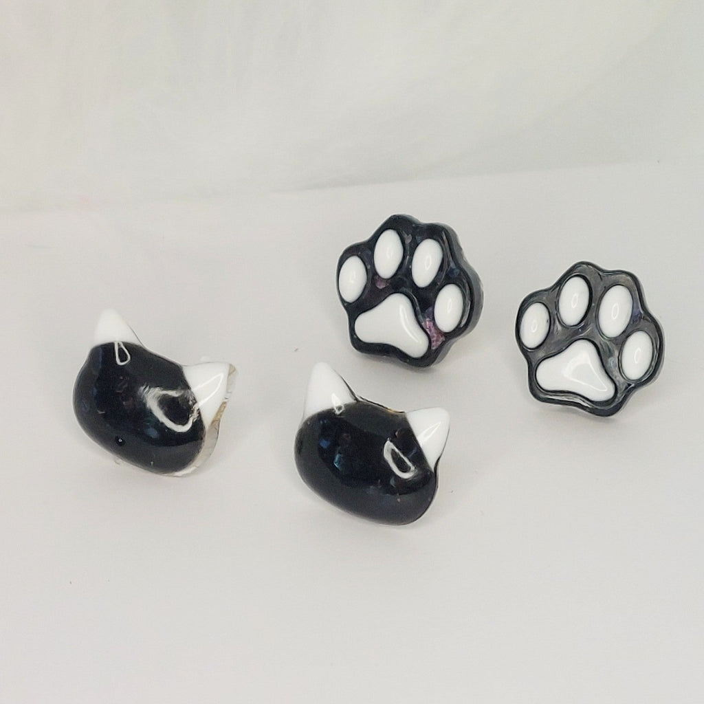 Black and White Kitty Studs