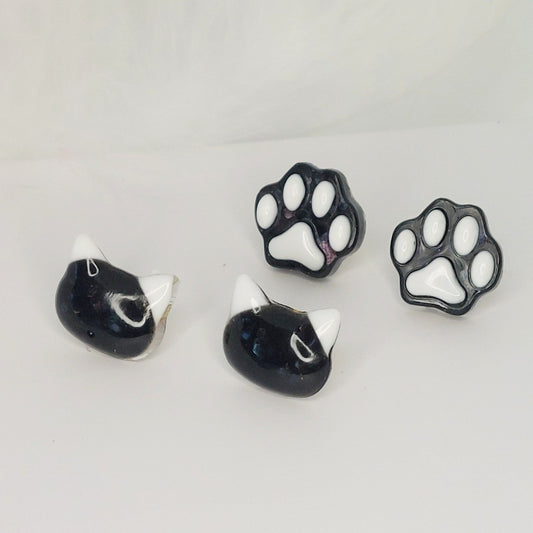 Black and White Kitty Studs