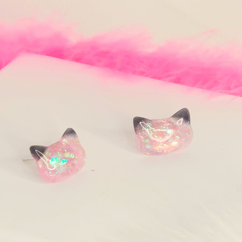 Pink Kitty Studs