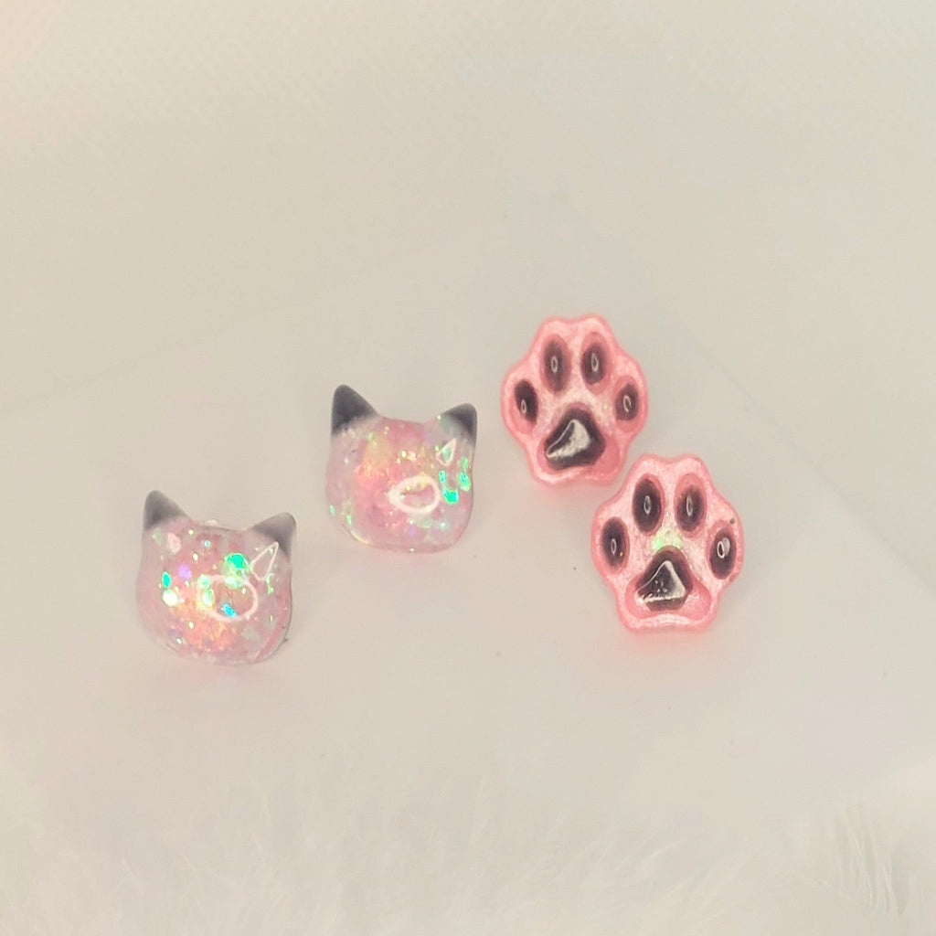 Pink Kitty Studs