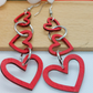 3 Hearts Wooden Earrings
