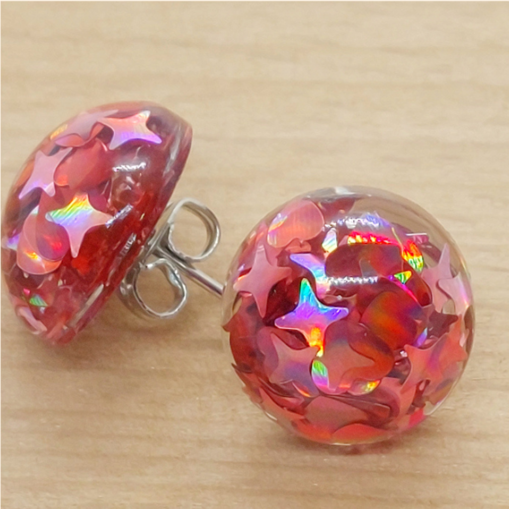 Stud Resin Earrings with Hearts