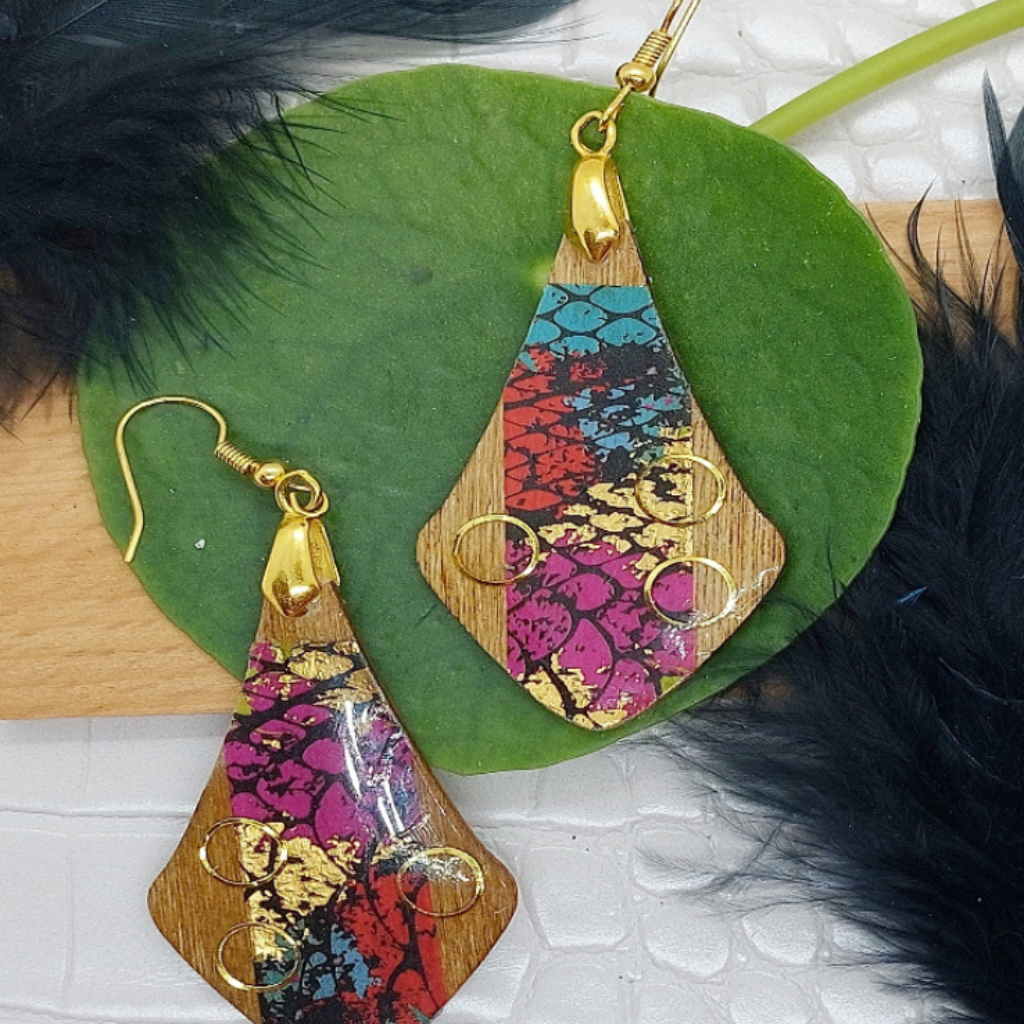 Wooden Dangle Drop | Double sided Wooden Earrings