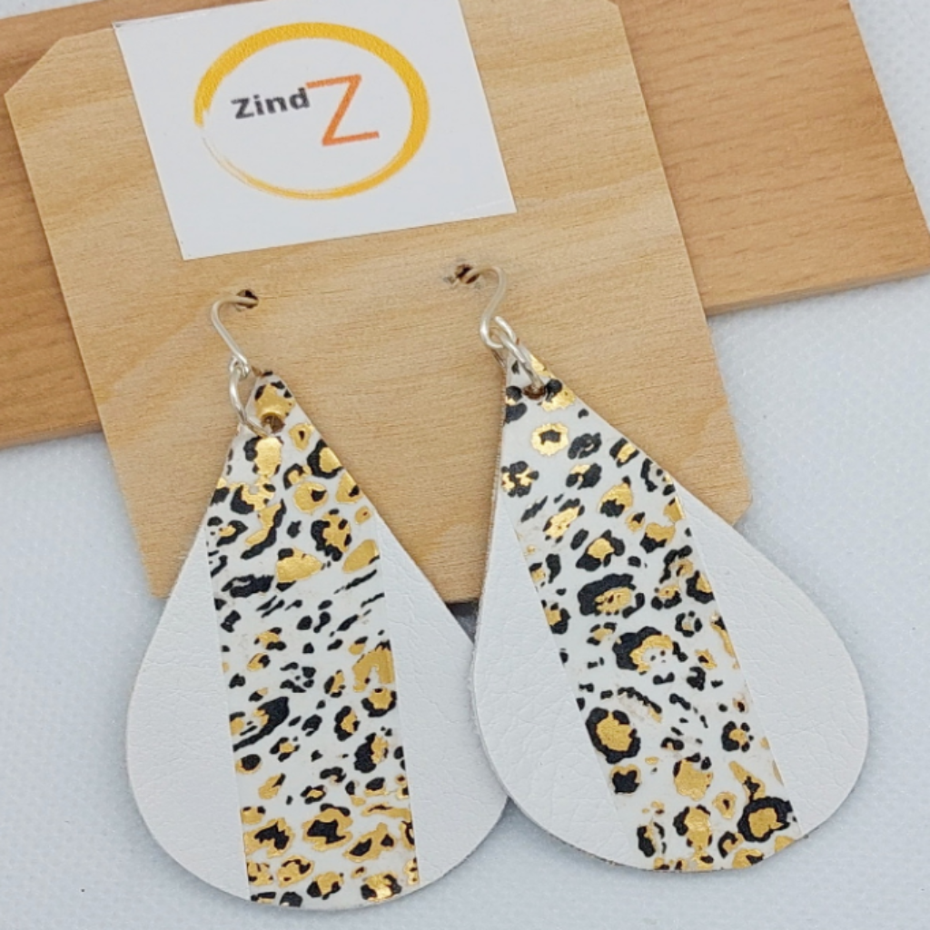 Faux leather Teardrop Earrings with Leopard Print