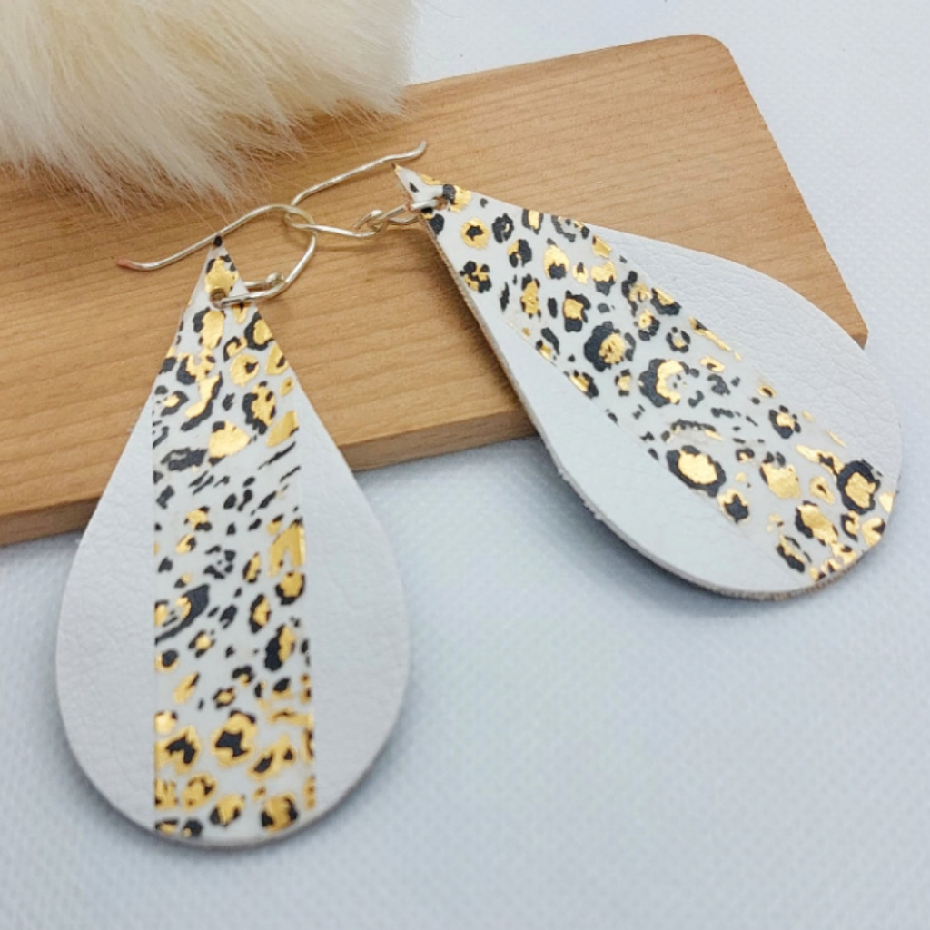 Faux leather Teardrop Earrings with Leopard Print