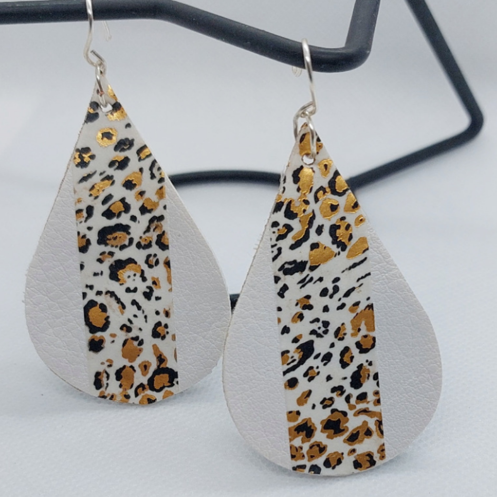 Faux leather Teardrop Earrings with Leopard Print