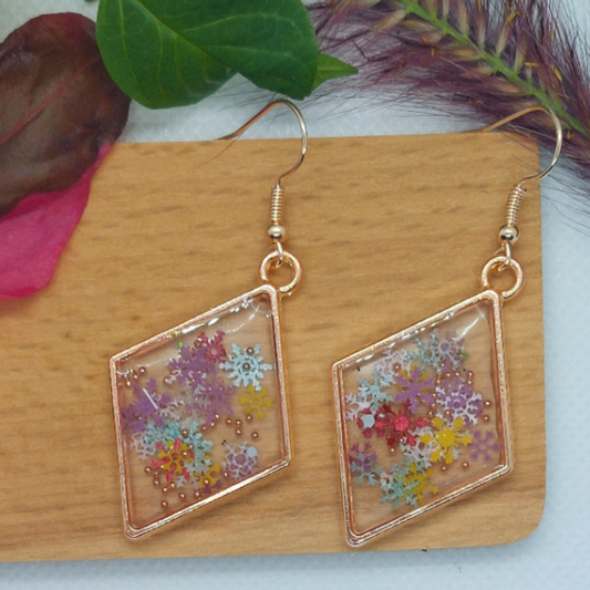 Fall Snowflake Bezel Resin Earring | Winter Snowflake Earrings |
