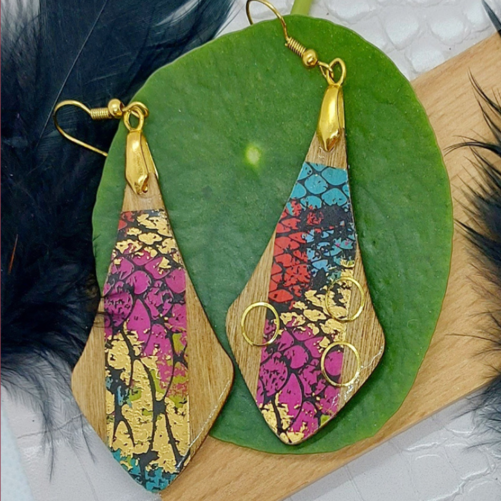 Wooden Dangle Drop | Double sided Wooden Earrings